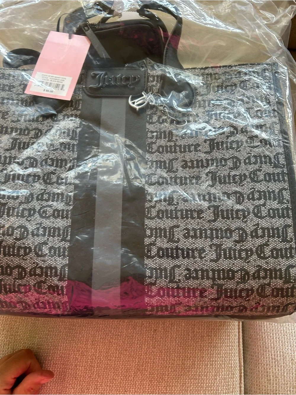 NWT JUICY COUTURE black and grey tote bag.